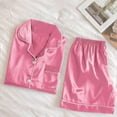 thumbnail image 4 of tarylea Pajamas for Women Set Button down Lapel Shirt Elastic Waist Shorts Solid Color Loose Satin Set Casual Summer Comfy Loungewear, 4 of 6