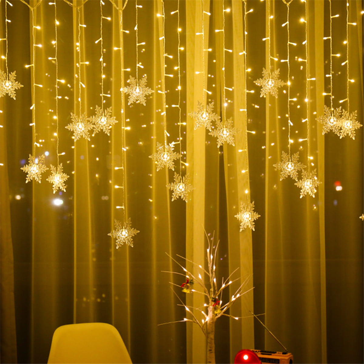 96 LED 11.5FT 8 Modes Snowflake Star Fairy String Curtain Light Party Home Decor 