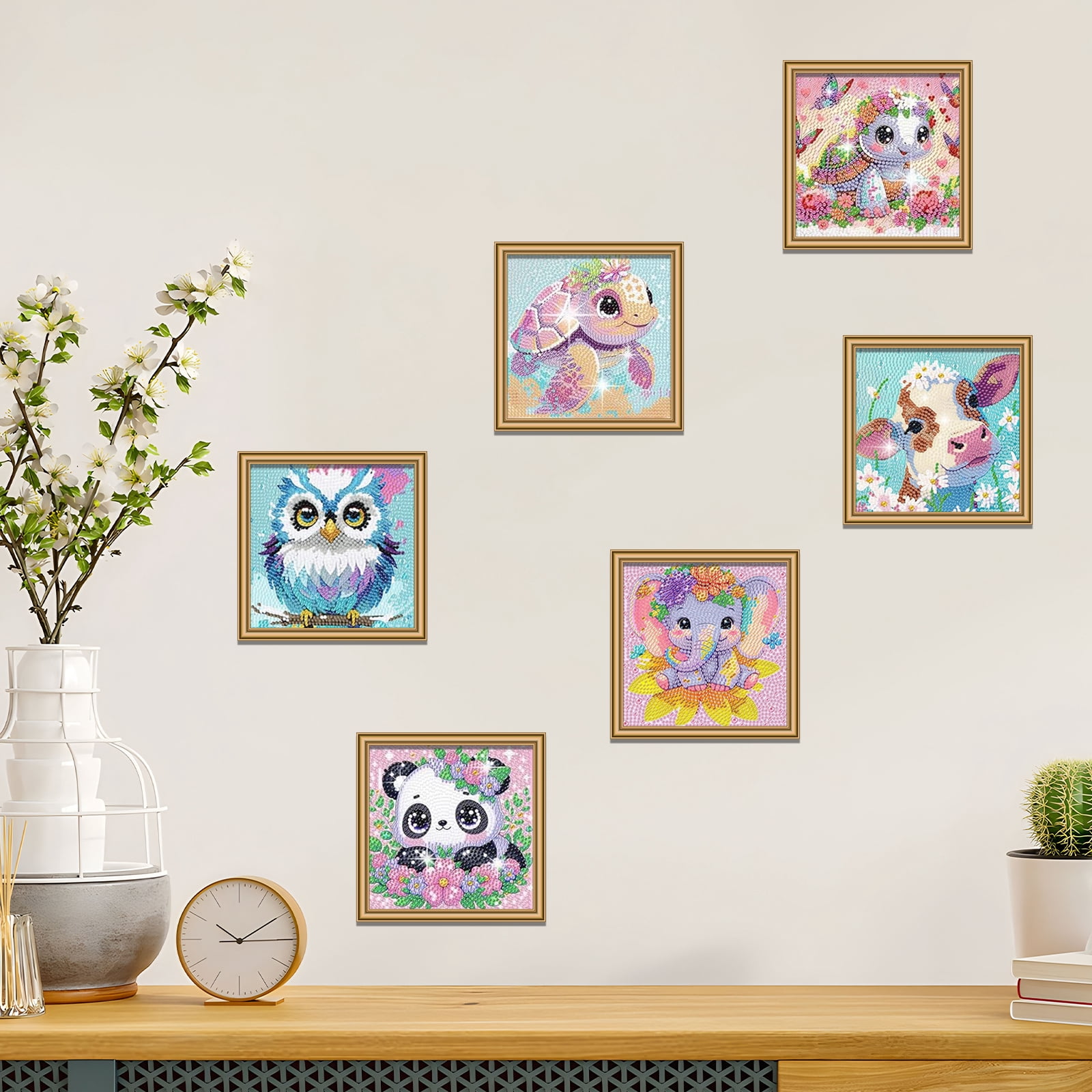 Keyohome Diamond Art Kits for Kids,Diamond Painting Kits for Beginners,6 Pack Cartoon Animals Diamond Dot Art for Adults,Full Drill Big Gem Art for Home Decoration,6.7" x 6.7"