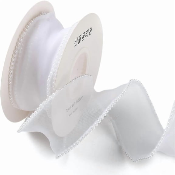 5 Yards 1 1/2 Inch White Pearl Edge Ribbon Organza Mesh Smooth Ribbon Fishtail Sheer Transparent Ribbons Bundle Rolls with Spool for Sewing Making Crafts Corsage Wedding Invition Supply for making
