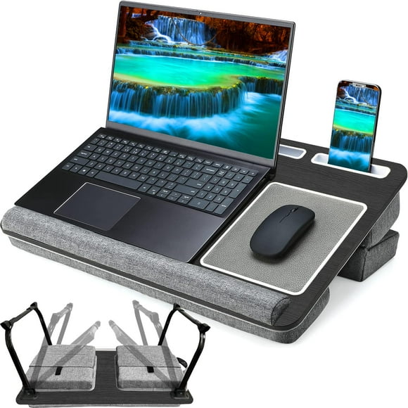 QUDODO Lap Desk - Large Bed Desk,17In Foldable Laptop Bed Tray Table with Adjustable Dual Cushion Wrist Rest & Mouse Pad,Portable Wood Laptop Stand f