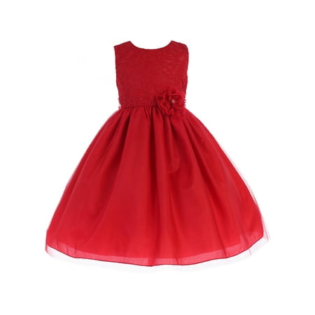 Crayon Kids Little Girls Red Lace Flower Bow Flower Girl Dress 2T ...