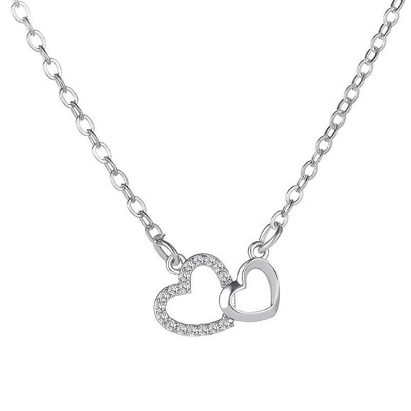 Heart Necklace Chain Necklace Ladies Fashion Diamond Love Necklace Double Peach Heart Pendant Clavicle Chain Necklace