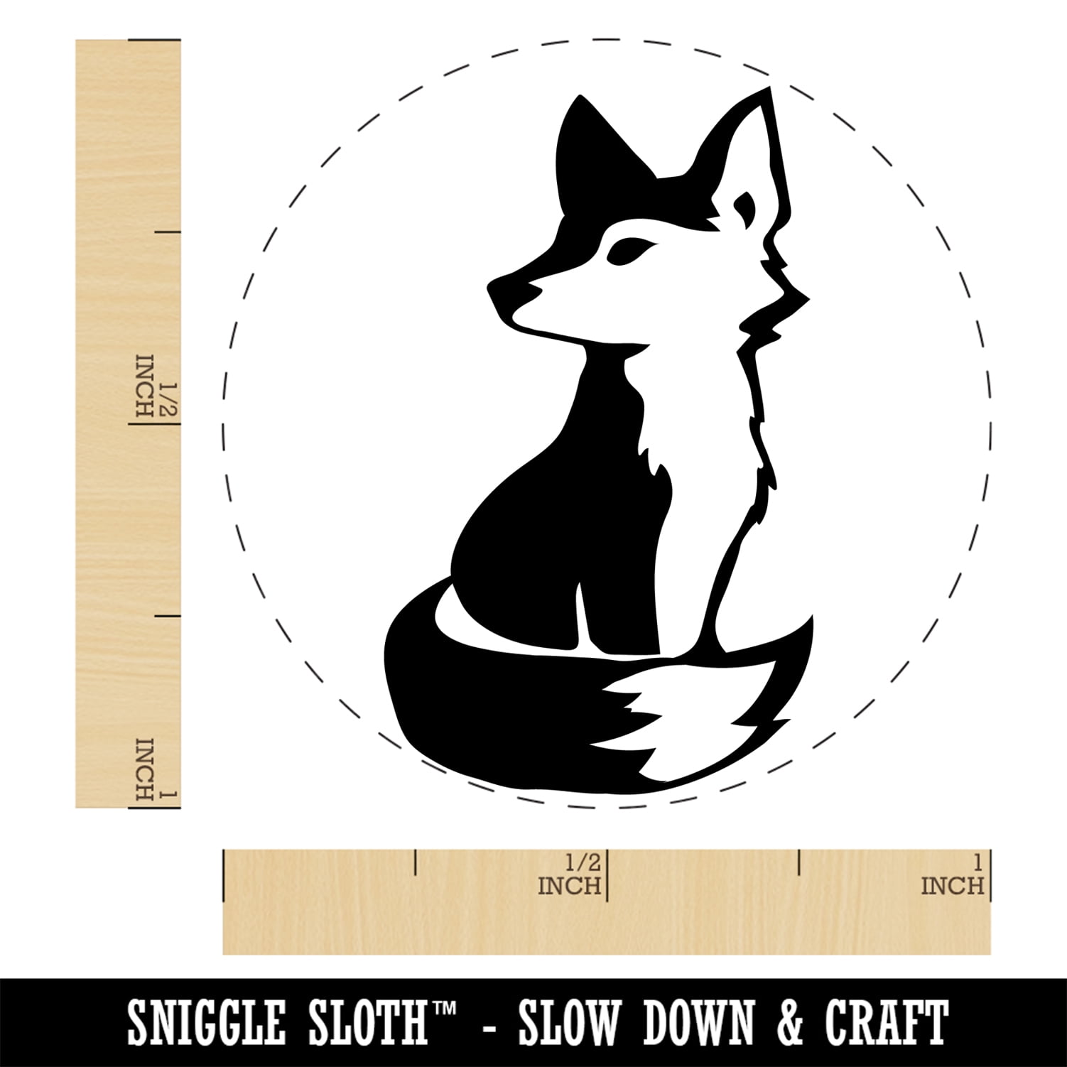 Curious Fox Sitting Looking Back Self-Inking Rubber Stamp Ink Stamper - Blue Ink - Medium 1 Inch