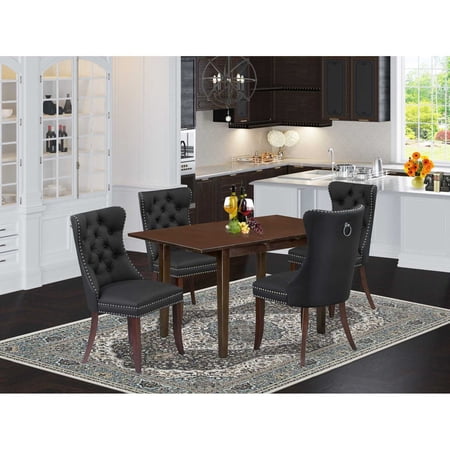 Modern 5 Piece Dining Set - Rectangle Table & 4 Upholstered Chairs - Mahogany Finish