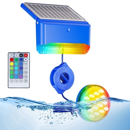 Tanbaby Solar Pool Lights, IP68 Waterproof Swimming Pool Lights,RGB Color Changing Pool Light with Remote, 16 Colors Underwater Patio Decor for Above Ground (1PC)