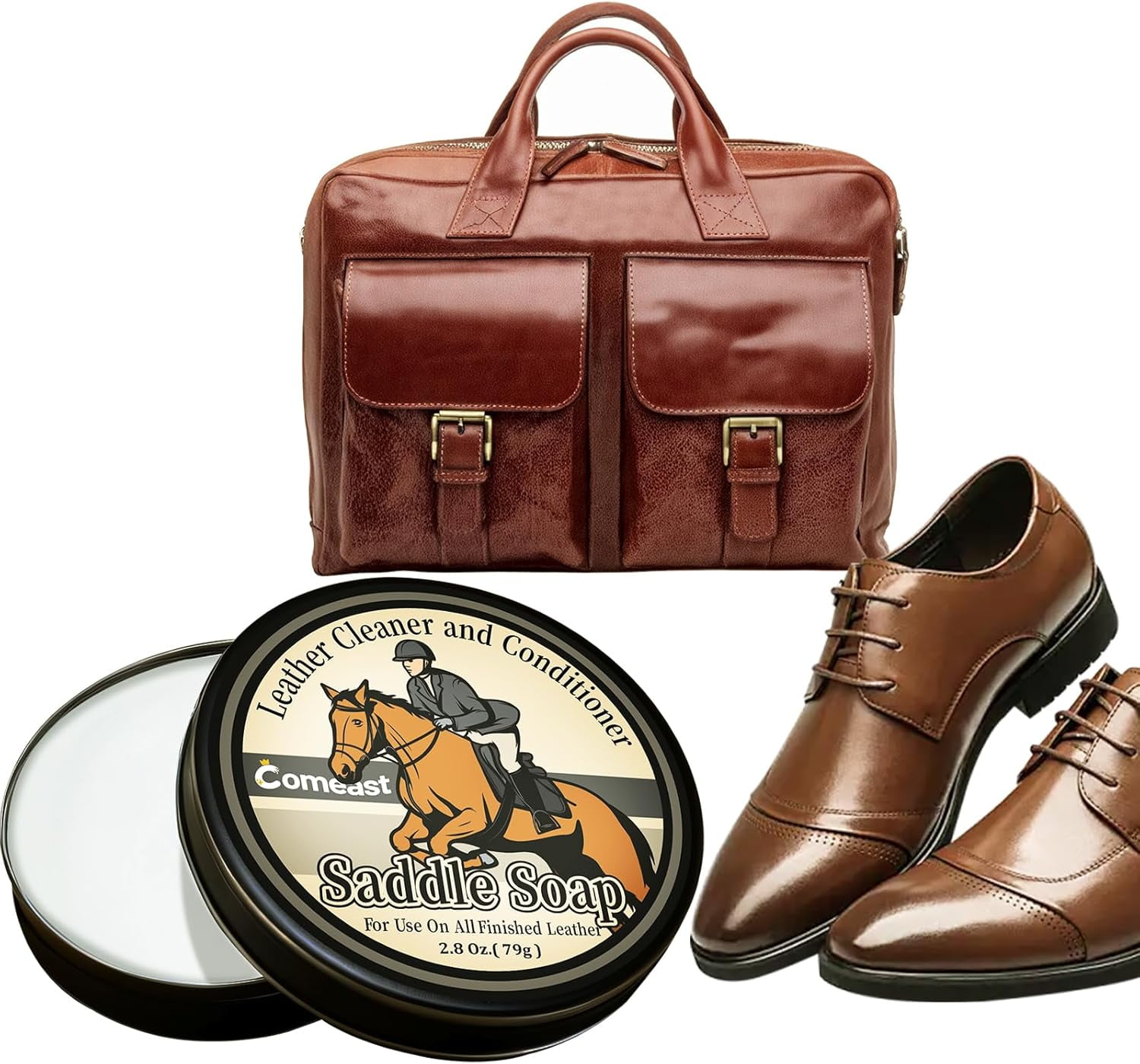 Saddle Soap for Leather Cleaning-2.8 oz-Leather Cleaner and Conditioner, Protector, and Restorer Leather Craft, Leather Soap for Car Seat, Couch, Shoe, Purse, Boot, Bag, Saddle