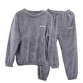 thumbnail image 2 of PNTUTB Men's Casual Comfort Solid Color Embroidery Round Neck Pullover Elastic Waistband Loose Fleece Warm Pajamas Set, 2 of 6