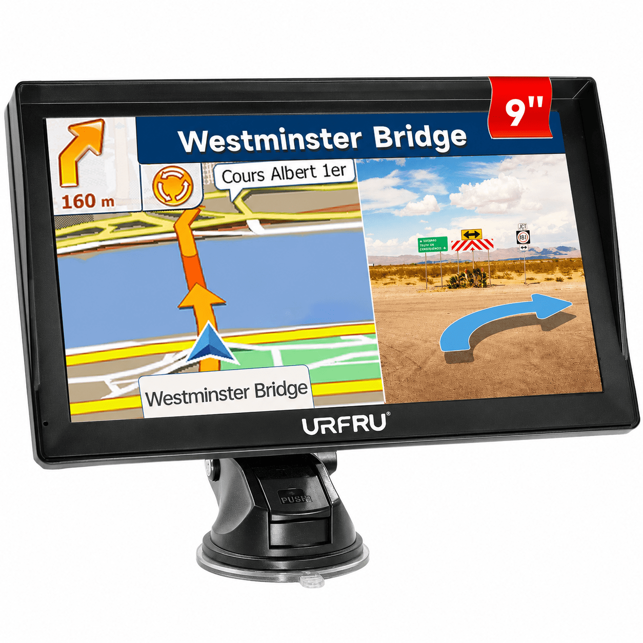 URFRU 9 inch GPS Navigation with Offline Maps for Truck, RV, Pickup and Car