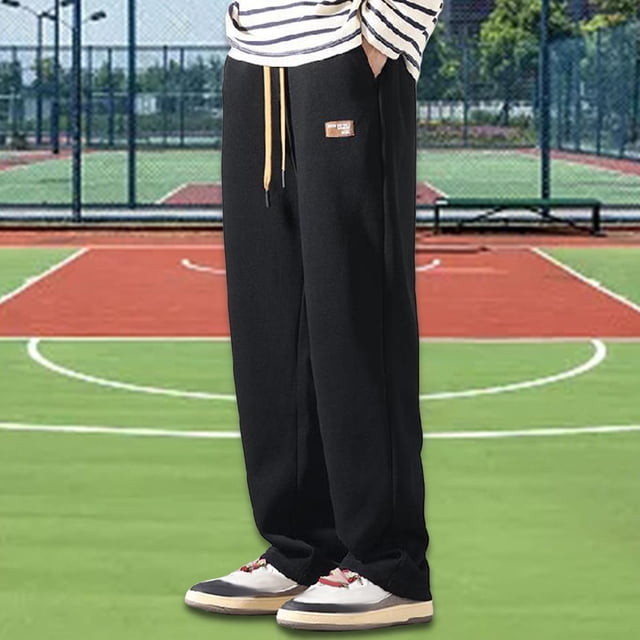 Pantalones de chándal para hombre Pantalones casuales Street Trendy Cintura elástica Joggers con cordón con bolsillos Pantalones de pierna recta para , Negro 3XL Yinane Pantalones de chándal para hombre