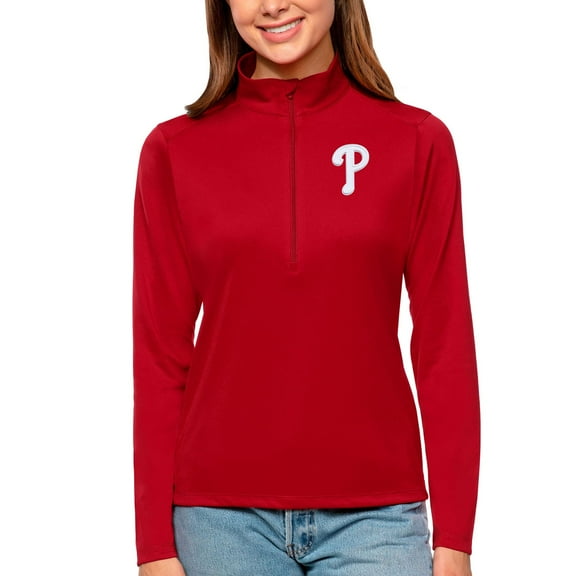 Women's Antigua Red Philadelphia Phillies Tribute Quarter-Zip Pullover Top