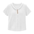 thumbnail image 5 of Siminsem Women's Casual Loose Fit V Neck Tunic Top Textured Short Sleeve Pullover with Button Decor Dressy Blouse Cute Lightweight Top for Spring and Summer, White, L, 5 of 5