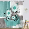 thumbnail image 2 of Green Daisy Flower Shower Curtain, Farmhouse Floral and Butterfly in Bathtub Shower Curtains for Bathroom, Rustic Country Abstract Geometric Floral Bath Decor Bathtub Set with 12 Hooks 70X70in, 2 of 6