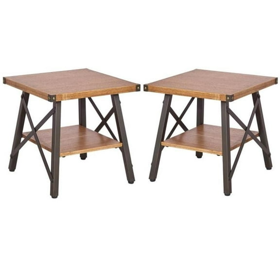 Home Square Contemporary 2-Tier End Table in Rustic Brown - Set of 2