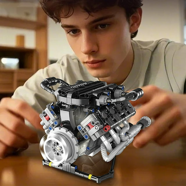 Trousse de Construction de Modèle de Moteur V8, Projet d'Assemblage Mécanique Bricolage avec Télécommande, Jouet Éducatif STIM pour Passionnés de Voitures, Modèle d'Exposition Interactif pour Ados et Adultes
