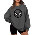 thumbnail image 2 of Womens Spider Graphic Sweatshirt, Comic Round Hero Mask Print Long Sleeve Crewneck Loose Pullover for Halloween Party, Gray, 2XL, 2 of 4