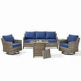 thumbnail image 3 of PARKWELL 5 Piece Outdoor Patio Furniture Set with Fire Pit Table,All-Weather Conversation Set with Luxury 4-Inch Thick Cushions,Swivel Glider Chair,5-Seat Furniture Sets for Deck, Backyard,Gray/Navy, 3 of 13