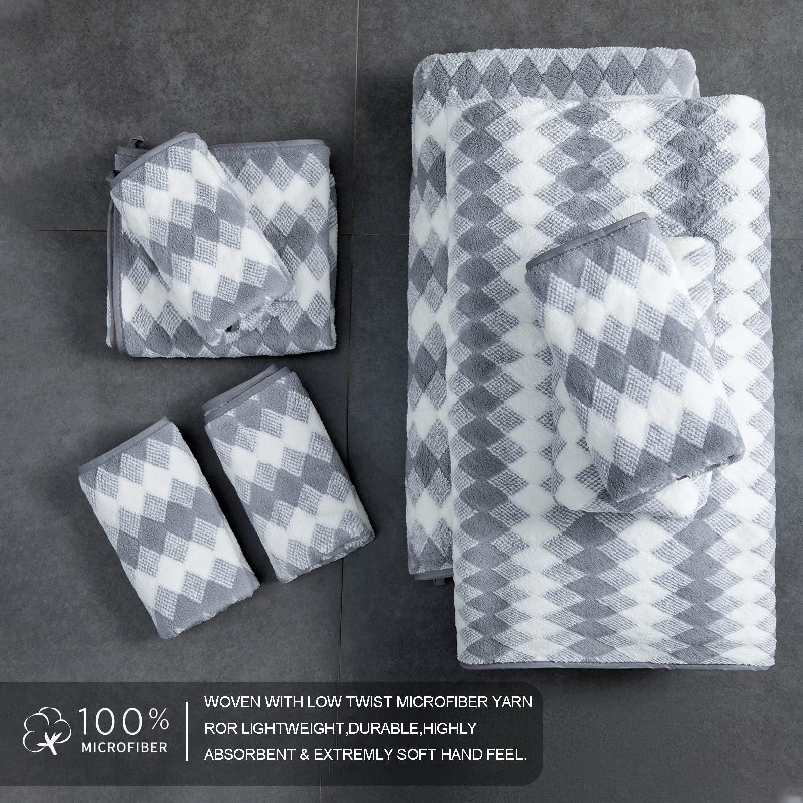 Beartech 8 Piece Microfiber Bath Towel Set 2 Oversized Bath Sheet,2 Hand Towels and 4 Washcloths| Ultra Soft & Less lint,Highly Absorbent Quick Dry Shower Towel For Bath Hotel-Gray