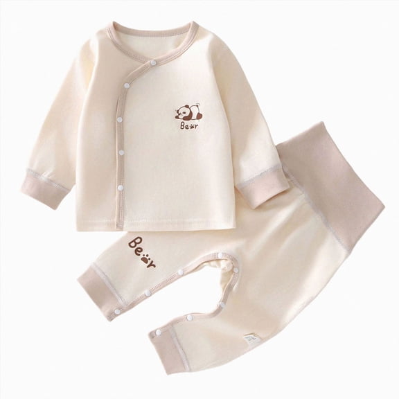 CAUYDY Newborn Boys Sleepwear Baby Clothes for Boy Fall Winter Long Sleeved Tee Shirt Elastic Pants Cute Set Preemie Pajamas Infant Outfits 0-3M 6-9M 1T Sizes 9-12 Months,Khaki