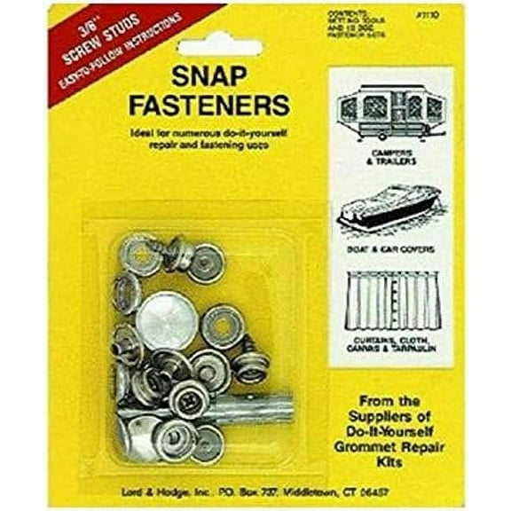 Lord & Hodge Brass Nickel Plated Screw Stud Snap Fastener Kit - 6 Count, Pack of 1