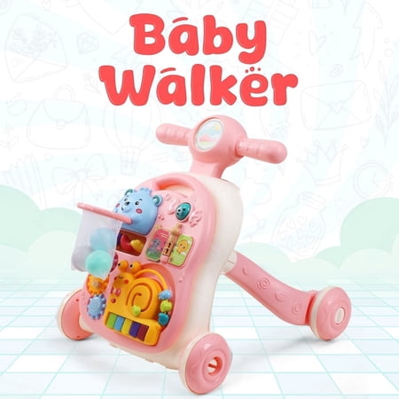 YOLAY 3-in-1 Baby Walker and Activity center for (Girls/Boys) Sit to Stand Learning Walker with Interactive Music Panel for Infants & Toddlers (Pink)