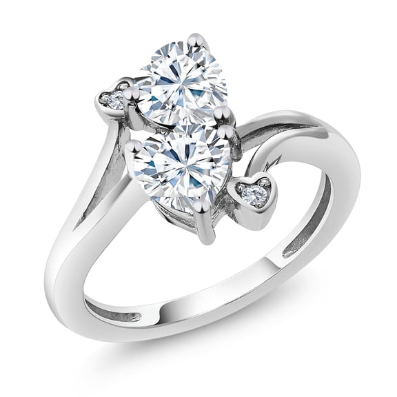 Gem Stone King 10K White Gold Diamond Accent Ring Heart Shape Swiss Blue Topaz and Near Colorless Moissanite 1.78cttw