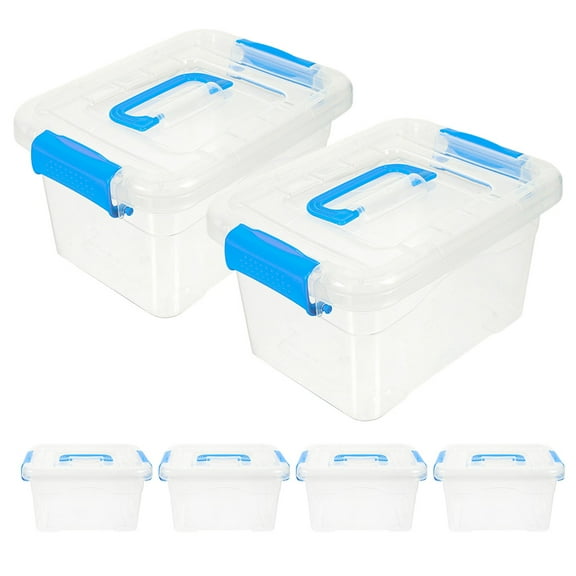 STOBOK 6Pcs Clear Plastic Storage Boxes Portable Container with Handle for Sundries
