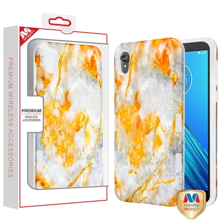 MyBat Premium Dual Layer Case for Motorola Moto E6 - Orange/Gray Marble