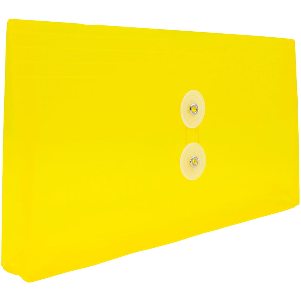 JAM Paper Plastic Envelopes with Button & String Tie Closure, #10 Business Booklet, 5 1/4 x 10, Yellow, 3/pack