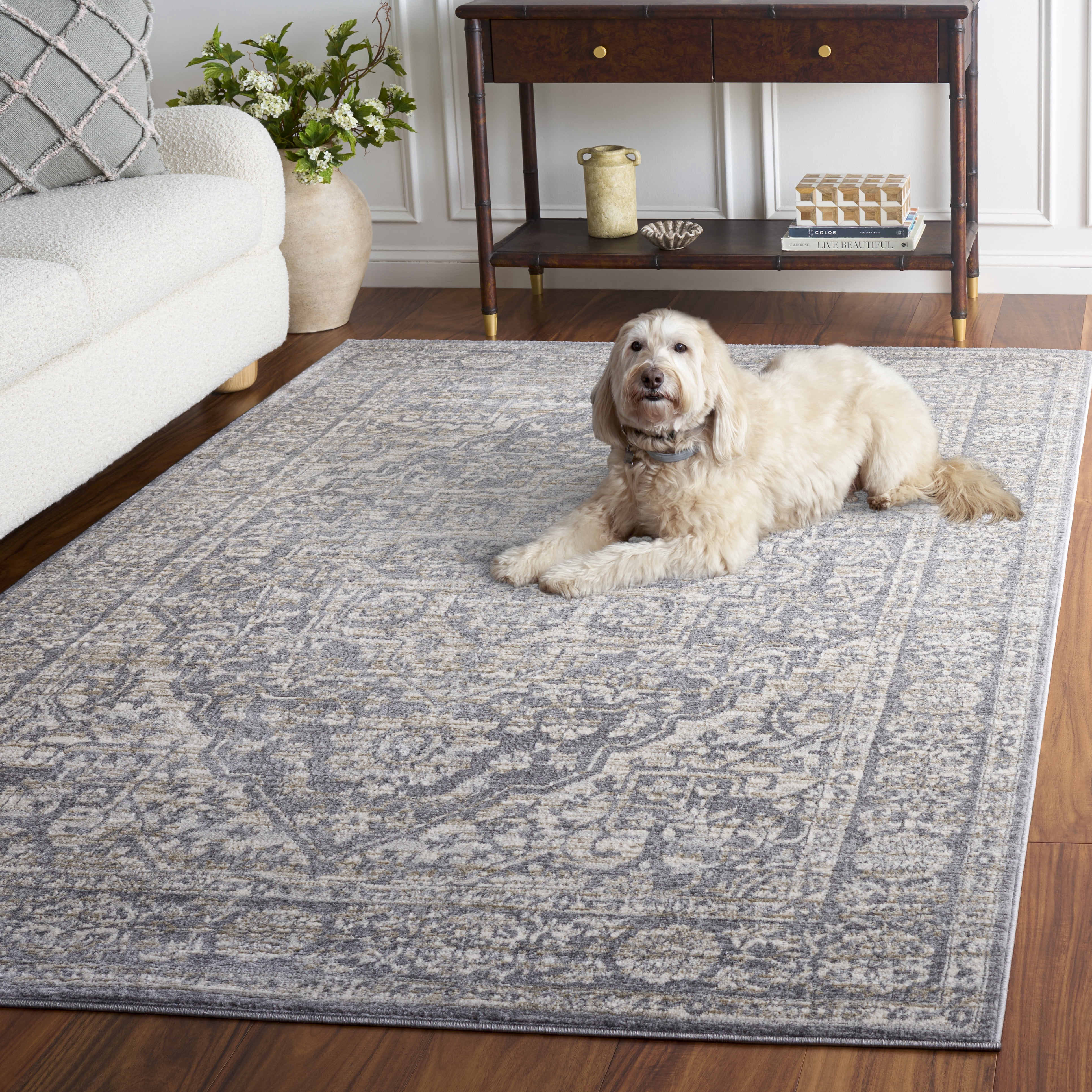 SAFAVIEH Brentwood Adams Oriental Area Rug, Light Gray/Ivory, 4' x 6'