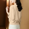 thumbnail image 4 of Stand Collar Jacket for Women Long Sleeve Casual Trendy Fall 2025 Crop Outerwear Coats with Pockets Beige M, 4 of 5