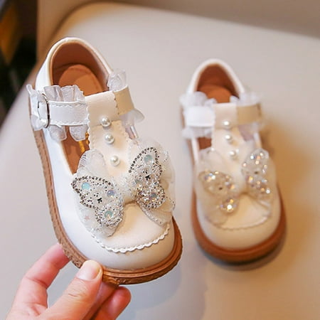 

Cathalem Snow Boots Kids Fashion Spring Summer Children Casual Shoes Girls Leather Shoes Thick Sole Solid Pearl Bowknot Shoes White 7 Years