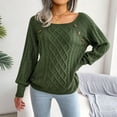 thumbnail image 2 of Duoif Womens Sweaters Womens Square Neck Button Cable Knit Long Sleeve Casual Loose Pullover Sweater Top Sweaters for Women Trendy Army Green S, 2 of 9
