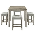5Piece Rustic Industrial Dining Set, Counter Height, Padded Stools
