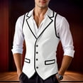 thumbnail image 2 of Men's Contrast Trim Vest Formal Casual Slim Fit Business Wedding White M, 2 of 9