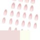 thumbnail image 5 of Uñas postizas almendradas blancas con punta francesa, cortas, color rosa nude con rayas doradas 3D, 24 unidades., 5 of 5
