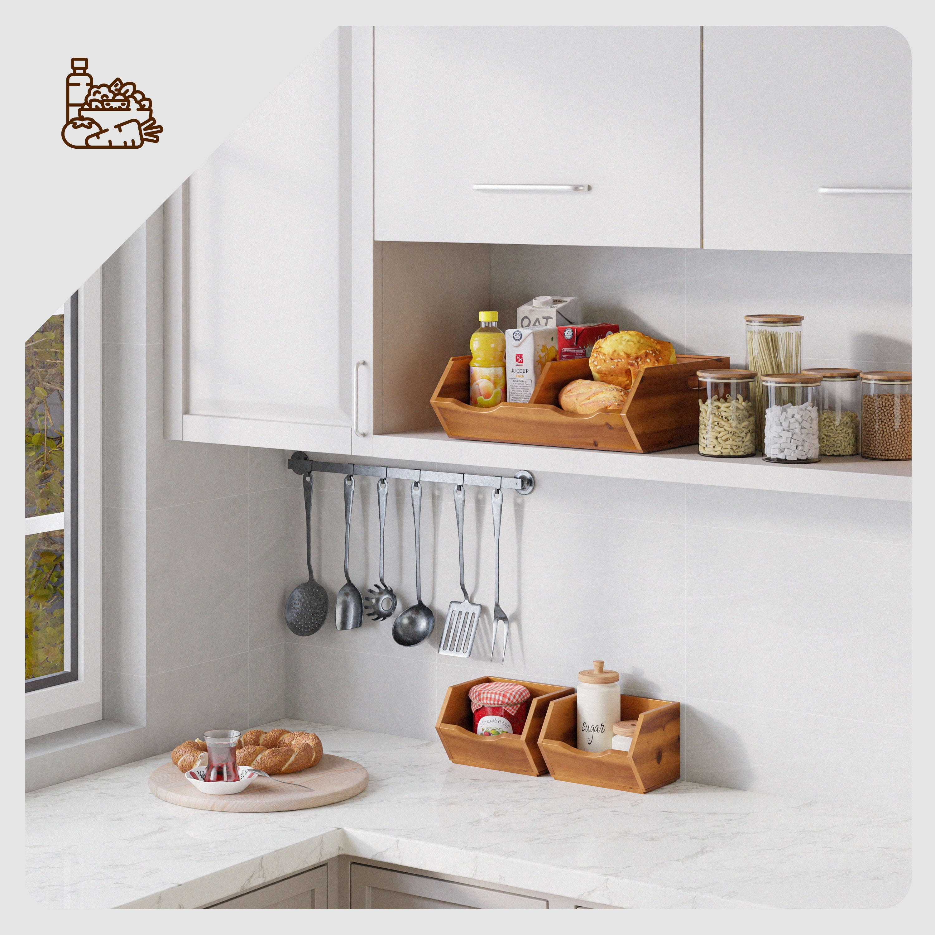 TIDITA Onion and Potato Storage Bins - Acacia Wood Pantry Baskets Organization and Storage - Wooden Stackable Baskets for Bread, Fruit, Vegetable - Onion Basket for Kitchen Counter