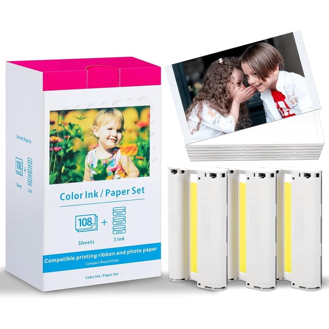 2-Pack Compatible Selphy CP1500 CP1300 CP1200 CP1000 CP910, CP900, CP800 CP780 Ink and Paper 4 x 6 KP-108IN for Canon Selphy Photo Printer Paper Glossy, 216 Sheets and 6 Color Ink Cartridges Cassette