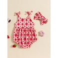 thumbnail image 6 of Aojekbee Baby Girl 2Pcs Summer Outfits Sleeveless Tie Strap Fruit/Floral Print Romper with Headband Set Newborn Clothes, 6 of 10