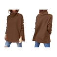 thumbnail image 2 of Suéteres de Cuello Alto de Gran Tamaño para Mujer, Larga de Murciélago, Dobladillo Abierto, Túnica, Suéter de Punto, Tops Marrón M, 2 of 5