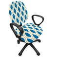 thumbnail image 1 of Abstract Office Chair Slipcover, Ogee Inspired Retro Pop Art Repetitive Vertical Waves Illustration, Protective Stretch Decorative Fabric Cover, Standard Size, Sea Blue and Pale Camel, by Ambesonne, 1 of 5