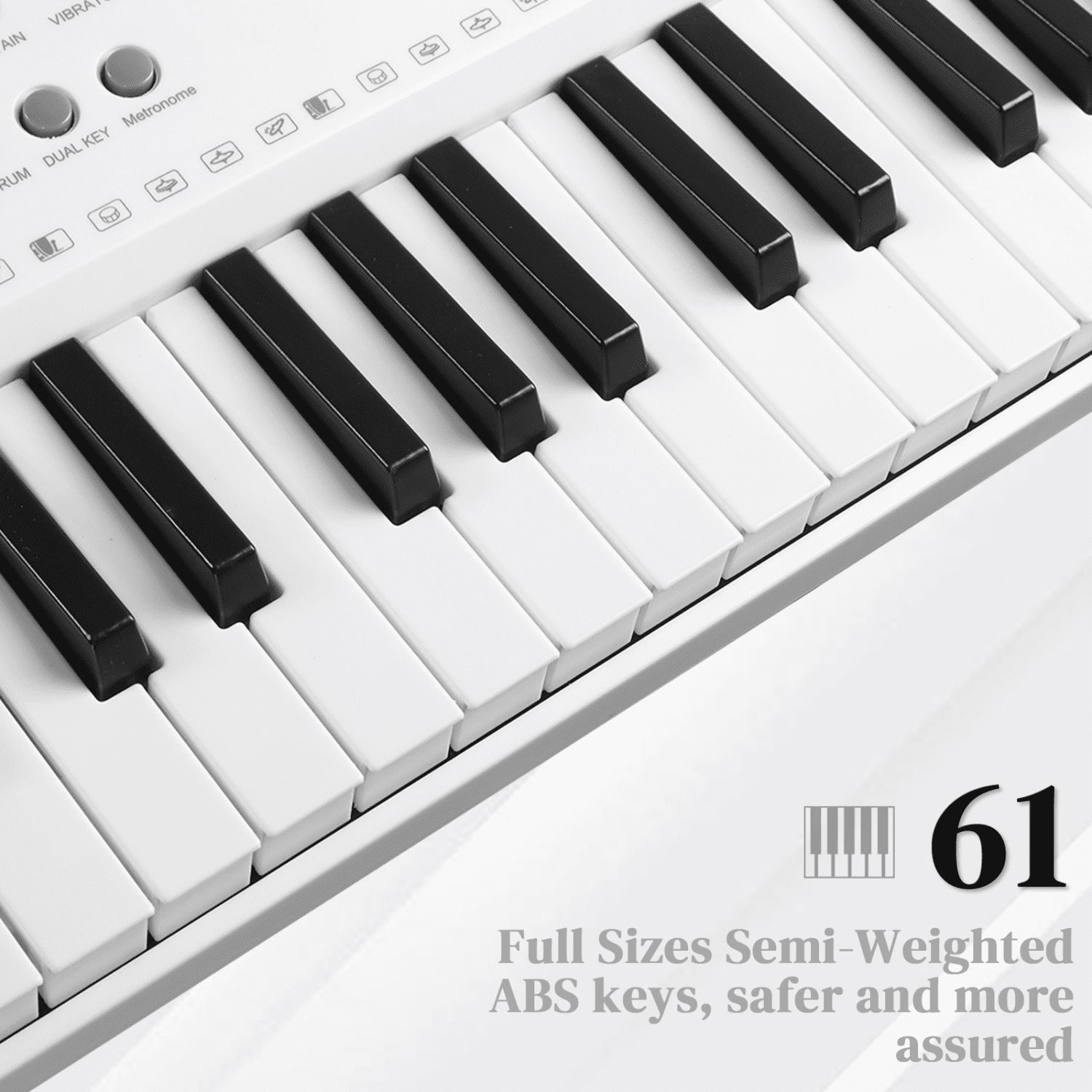 Hassch 61 Key Keyboard Piano for Beginners, Electronic Keyboard Kit with Stand, Bench, Headphone, Microphone, Built-In Speakers, Music Rest, LED Screen, 3 Teaching Modes, White
