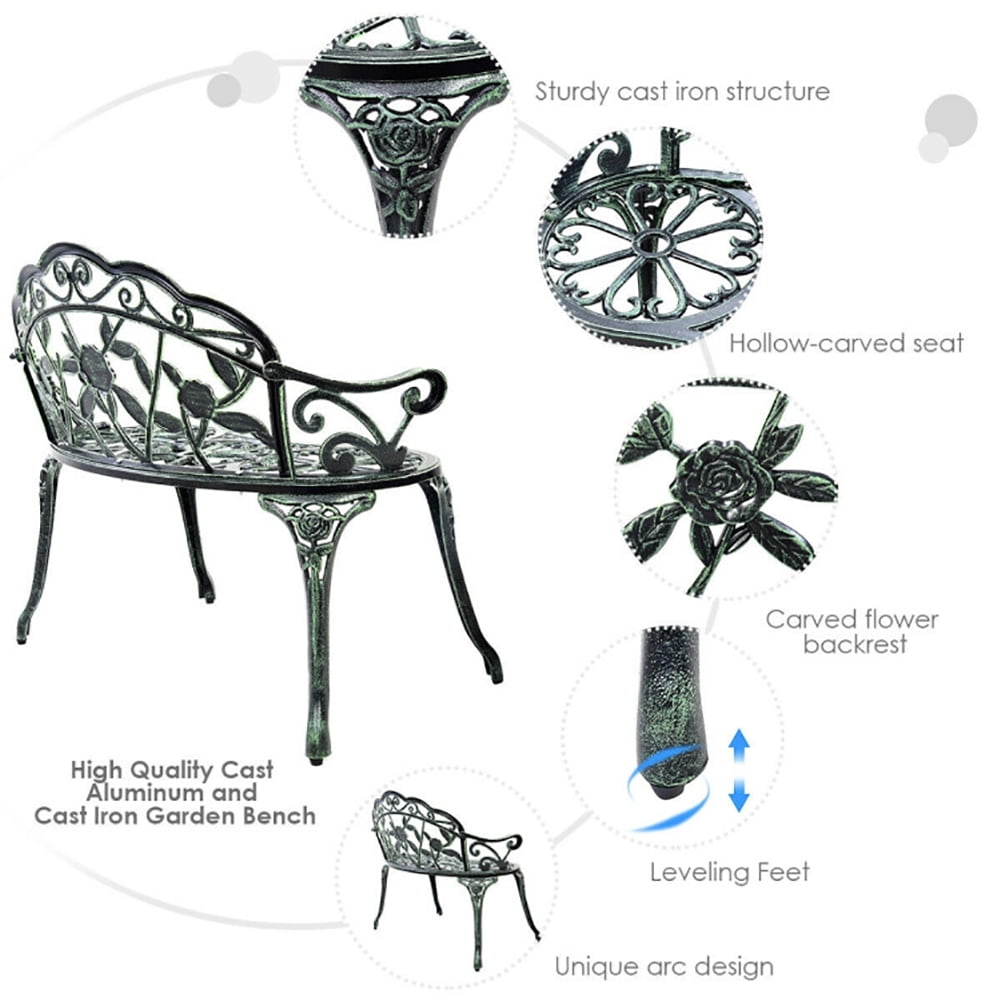 Aimee Lii Outdoor Cast Aluminum Patio Bench, Outdoor Patio Furniture, Antique Rose Aimee Lii Outdoor Cast Aluminum Patio Bench, Outdoor Patio Furniture, Antique Rose