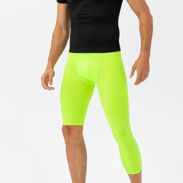 Men's One Leg Sports Close Fitting Running Elastic Dry Solid Color Cropped Pants Yoga Trousers