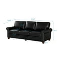 thumbnail image 3 of 3-Seat Sofa with Storage Boxes, Faux Leather Mid Century Modern Couches, Comfy Chairs with Nails Decoration and Wood Legs for Living Room, Black, 3 of 8