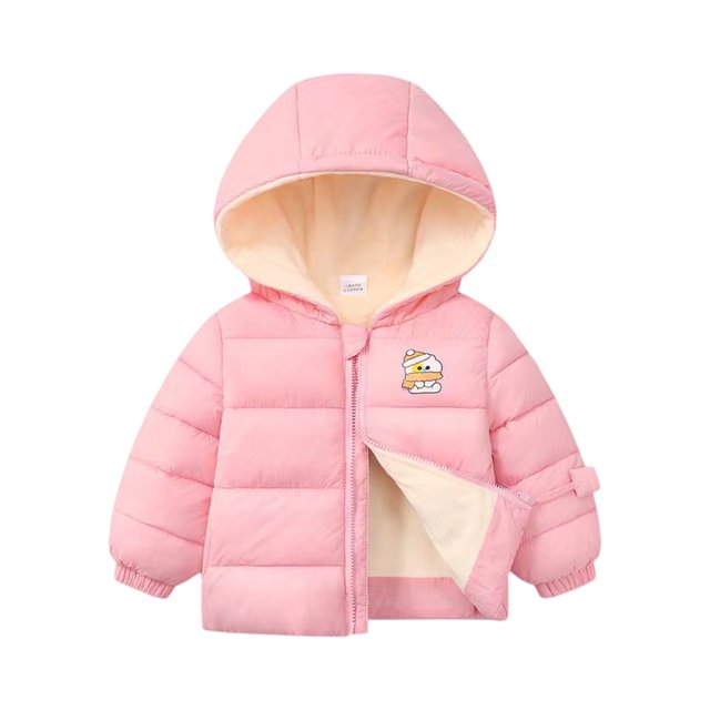 Girl's Cropped Puffer Coat, Adorable Solid Color Design with Secure Pockets, Comfortable Short Jacket for Boys & Girls Daily Wear.Pink130