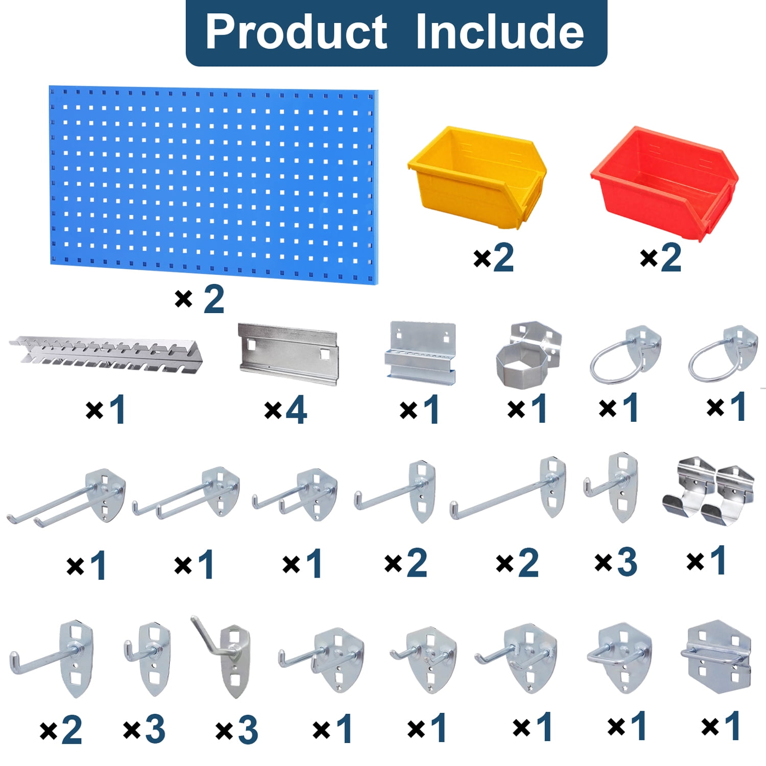 2 PCS Metal Pegboard Panel Set (35"x17.5"), Heavy-Duty Wall Mount Tool Organization System with Hooks & Storage Bins for Garage, Workshop
