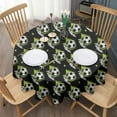 thumbnail image 3 of Black Soccer Balls with Green Elements Pattern Round Tablecloth 60"x60",Wrinkle Wipeable Table Cloth for Kitchen Dining Room Picnic Patio Party, 3 of 6