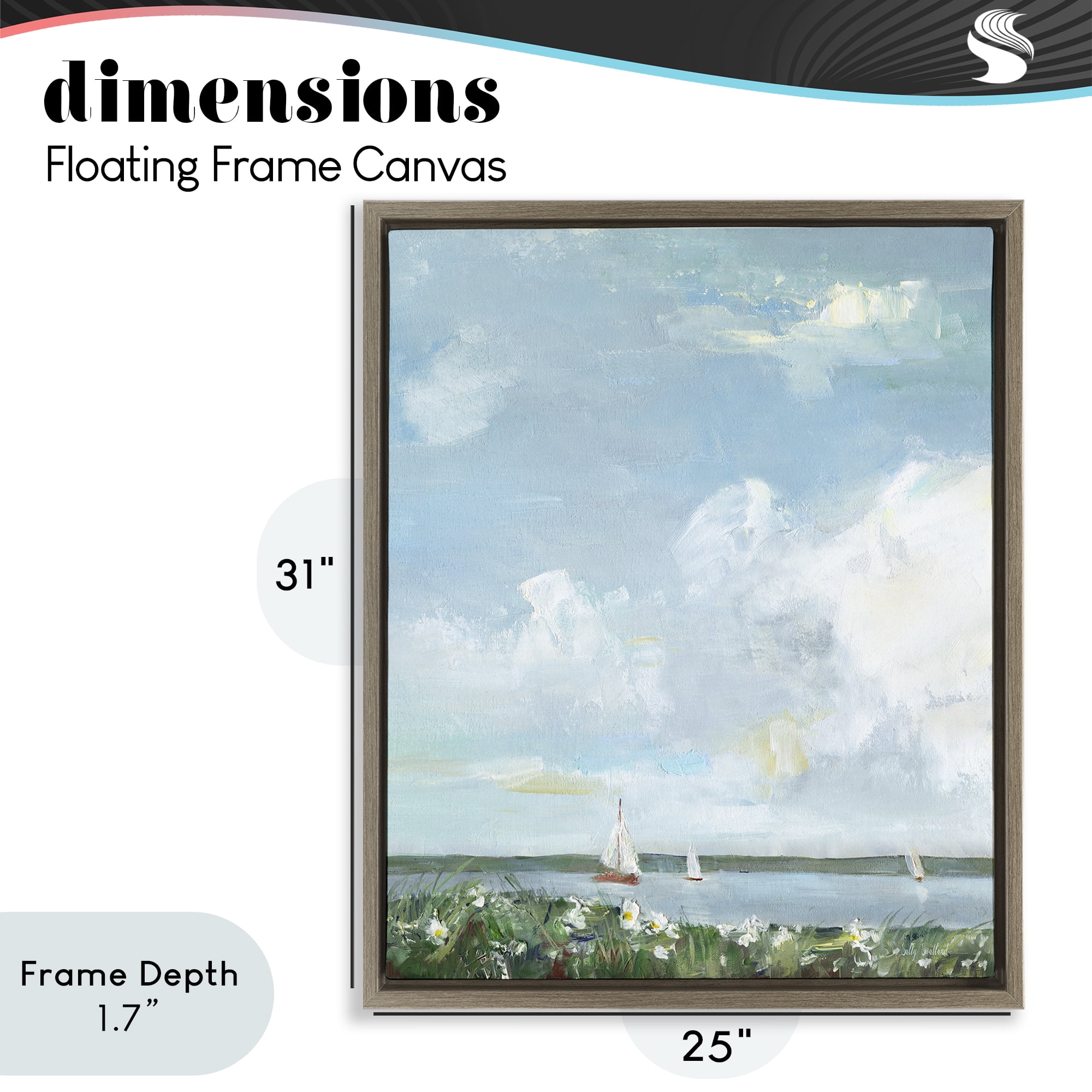 Stupell Industries Seaside Sailing Under Clouds Brown Framed Floater Canvas Wall Art, design by Sally Swatland
