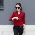 thumbnail image 3 of Blusas de mujer con cuello en V, color sólido, primavera otoño, elegantes, ropa de calle, camisas casuales de manga larga para mujer, blusas holgadas para mujer, 3 of 5